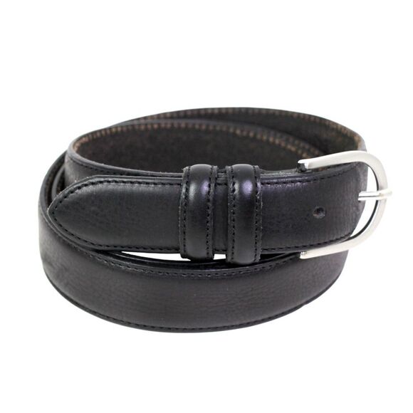 ITALY BLACK REAL LEATHER 1 1/8"Wd STITCH CASUAL DRESS MEN'S BELT Sz 38 (A45 - Picture 6 of 14